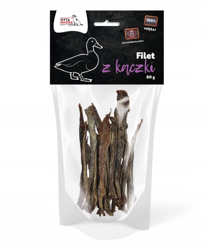 syta micha. suszone filety z kaczki dla psa 80g