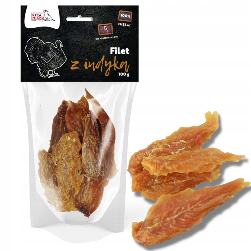 syta micha. suszone filety z indyka dla psa 100g