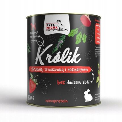 syta micha. karma mokra dla psa królik z brukwią, truskawką i rozmarynem 800g