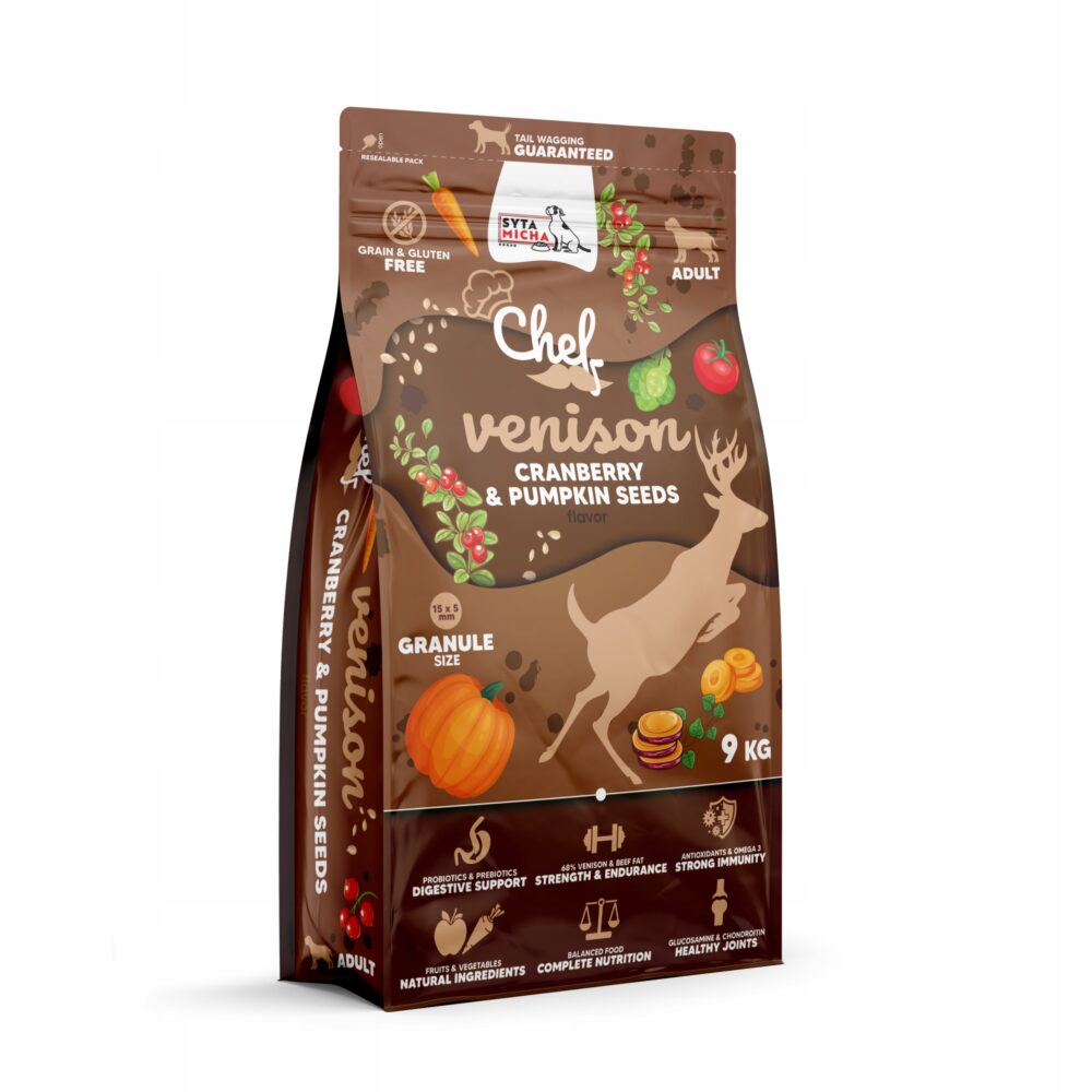 syta micha. sucha karma dla psa dziczyzna, żurawina i pestki dyni 9kg