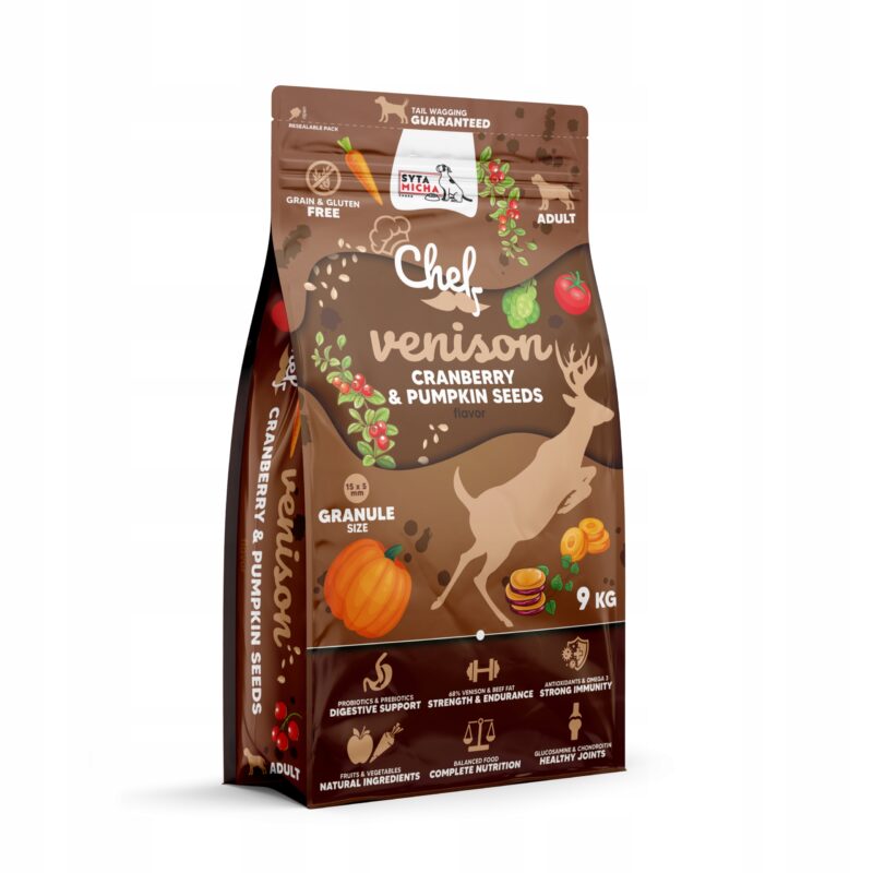 syta micha. sucha karma dla psa dziczyzna, żurawina i pestki dyni 9kg