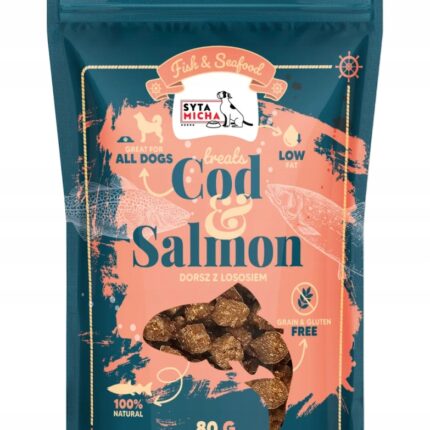 syta micha.  fish & seafood przysmaki dorsz z łososiem dla psa 80g
