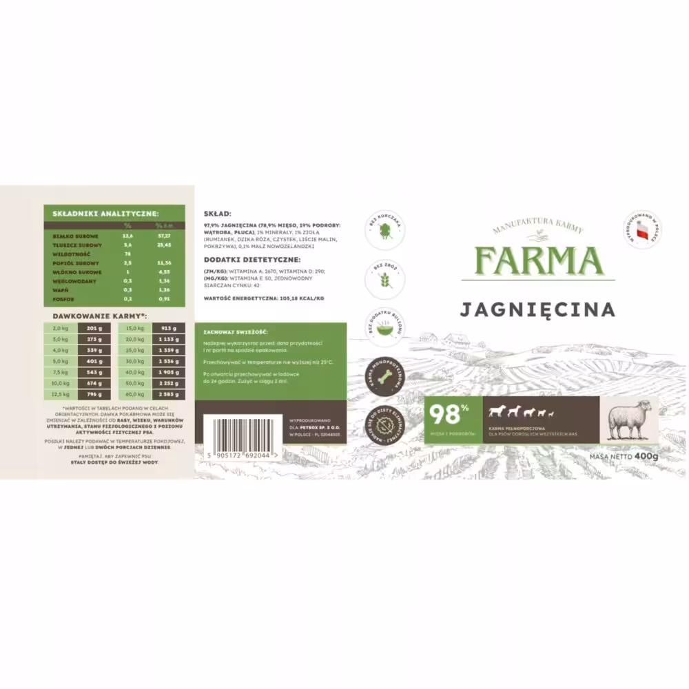 farma. karma mokra dla psa select jagnięcina 400g