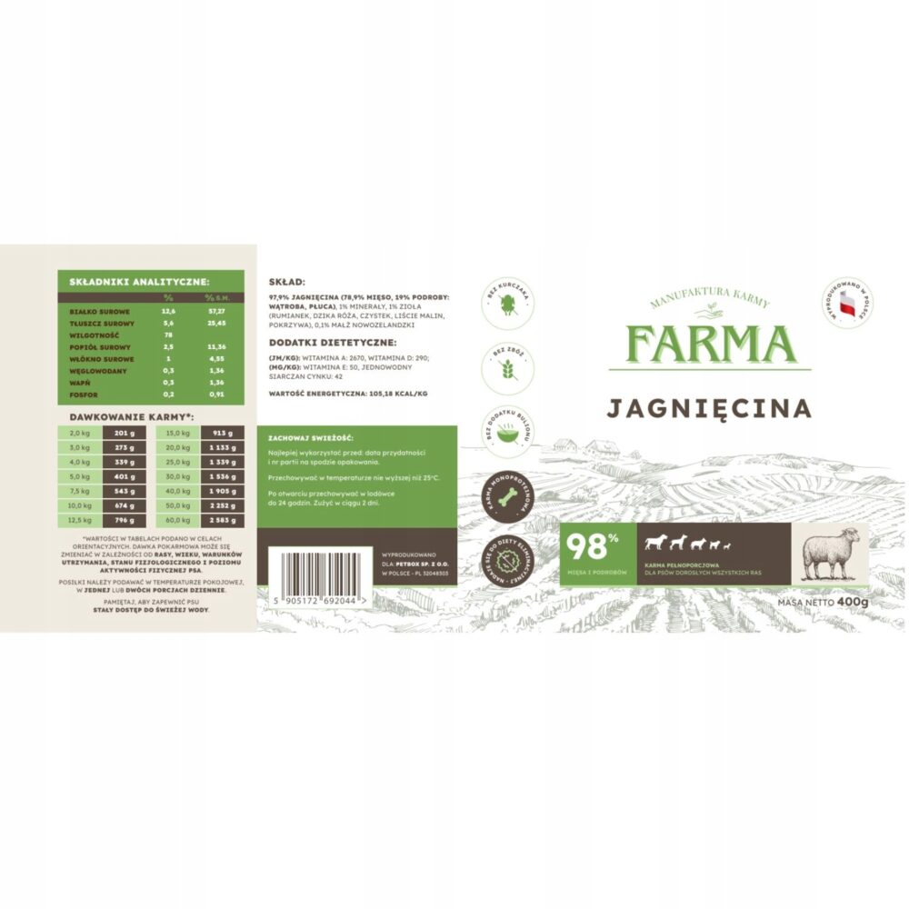 farma. karma mokra dla psa select jagnięcina 400g