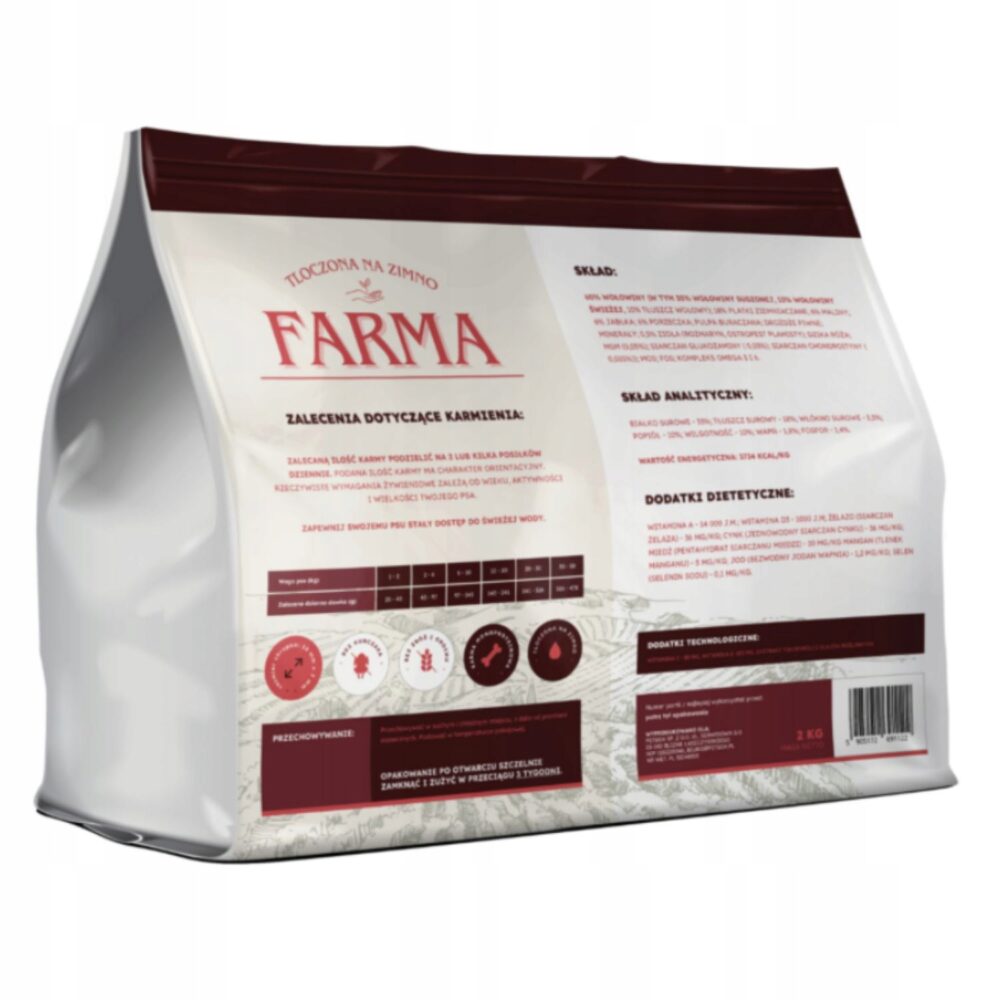 farma sucha karma z wołowiną hipoalergiczna tłoczona na zimno 2kg