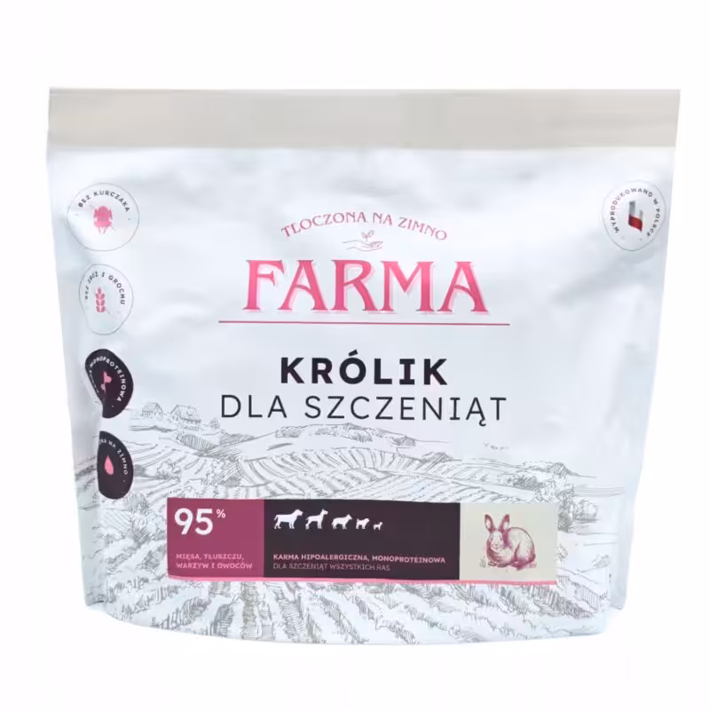 sucha karma farma dla szczeniąt królik hipoalergiczna 2 kg