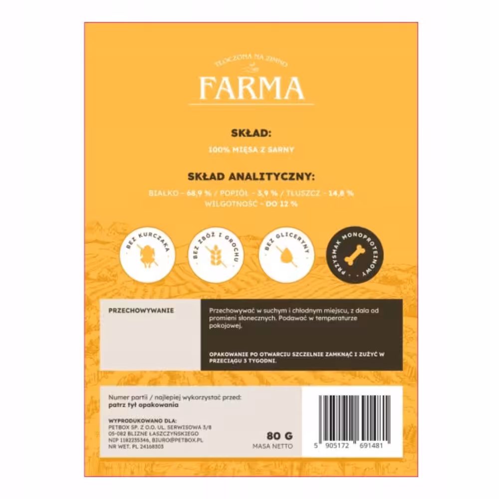 farma suszone paski z sarny 80g