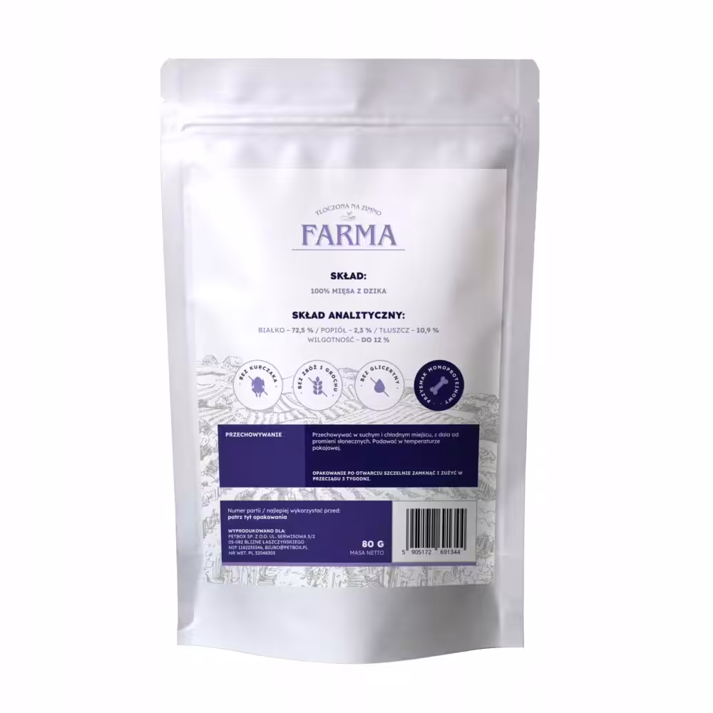 farma trenerki z dzika 80g mięso mięśniowe 100%