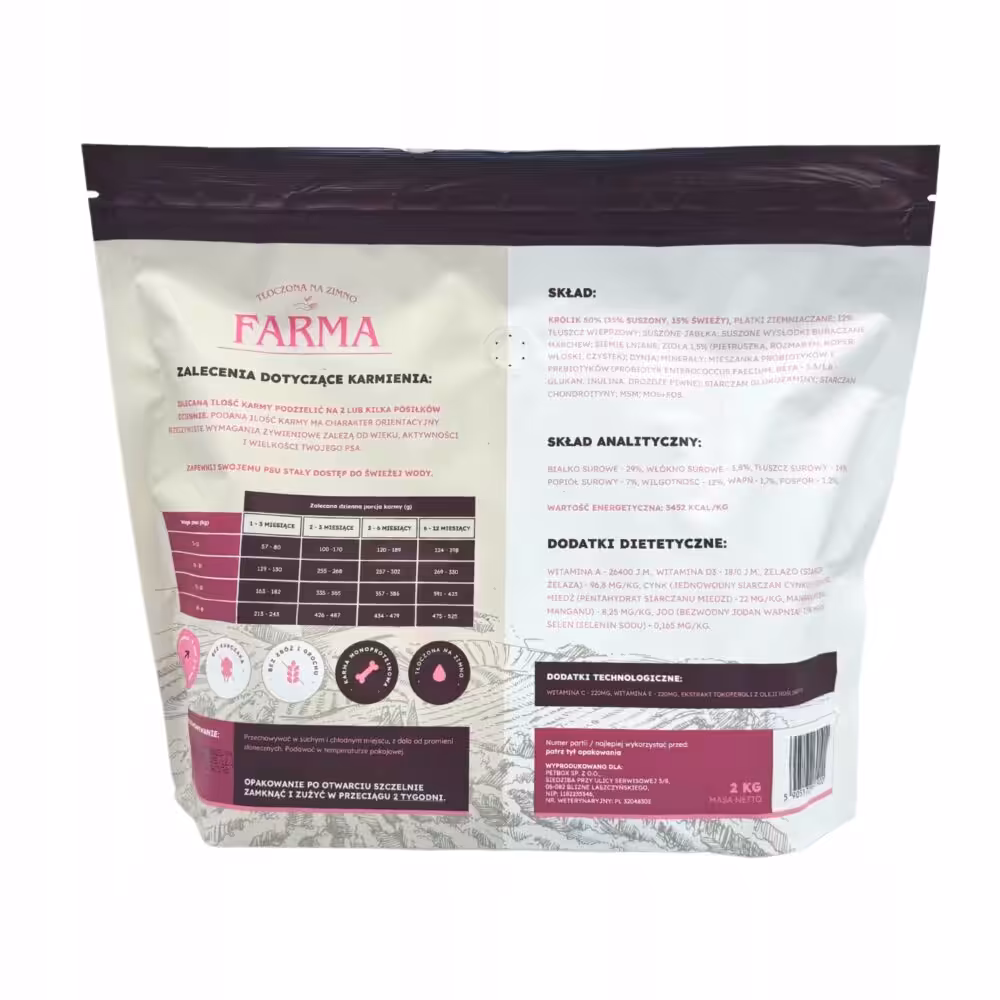 sucha karma farma dla szczeniąt królik hipoalergiczna 2 kg