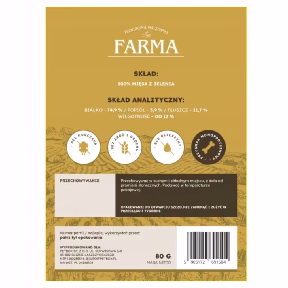 farma suszone paski z jelenia 80g