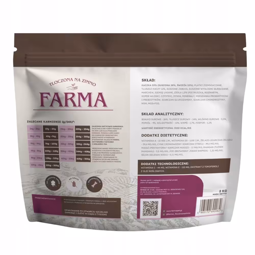 farma z kaczki - hipoalergiczna karma tłoczona na zimno dla psów 2kg