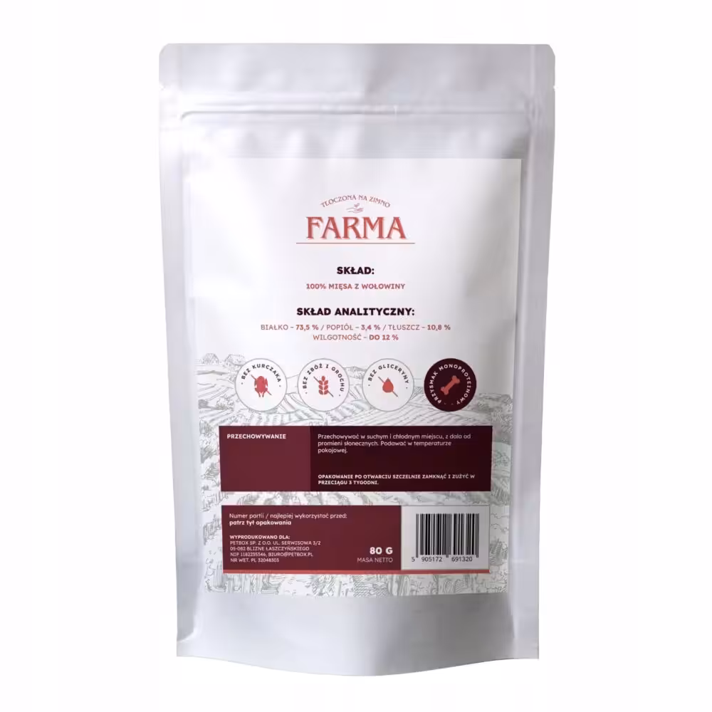 farma trenerki wołowina 80g mięso mięśniowe 100%