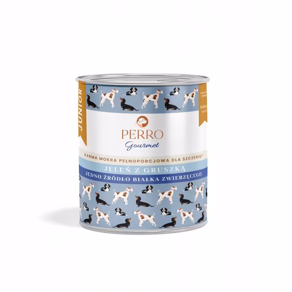 perro gourmet monobiałkowa karma mokra jeleń z gruszką junior 800g dla psa
